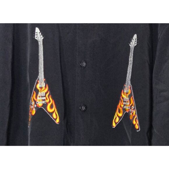 Dragonfly Shirt Men's Button Down Size XXL Black Guitar Flames Hard Rock - Picture 2 of 4